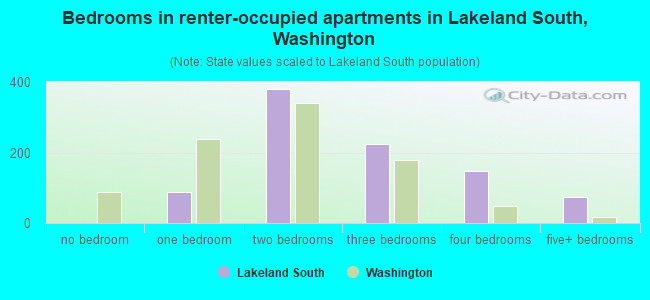 Bedrooms in renter-occupied apartments in Lakeland South, Washington