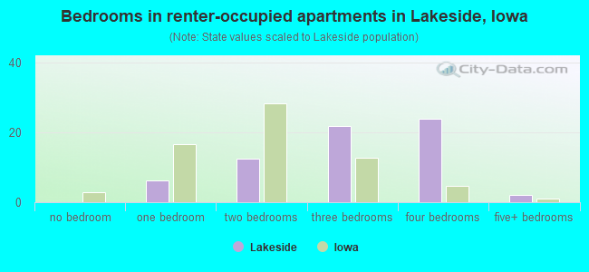 Bedrooms in renter-occupied apartments in Lakeside, Iowa