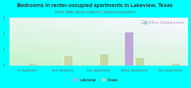 Bedrooms in renter-occupied apartments in Lakeview, Texas