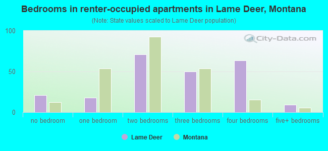 Bedrooms in renter-occupied apartments in Lame Deer, Montana