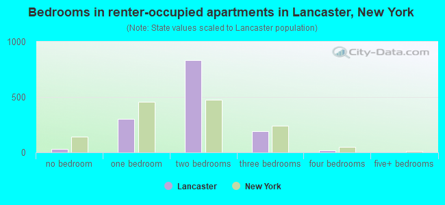 Bedrooms in renter-occupied apartments in Lancaster, New York