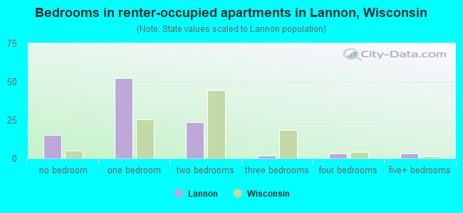 Bedrooms in renter-occupied apartments in Lannon, Wisconsin