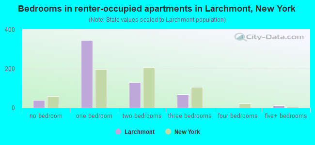 Bedrooms in renter-occupied apartments in Larchmont, New York