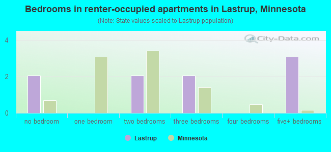 Bedrooms in renter-occupied apartments in Lastrup, Minnesota