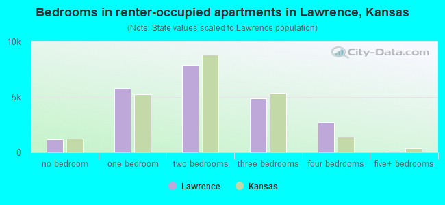 Bedrooms in renter-occupied apartments in Lawrence, Kansas