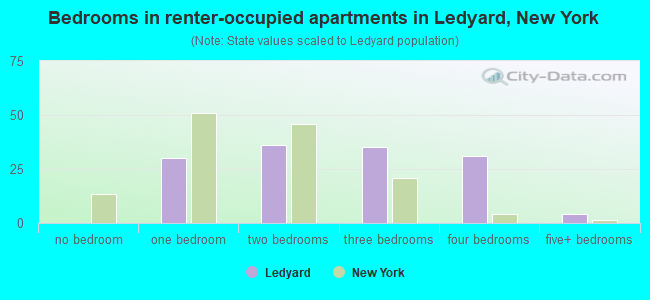 Bedrooms in renter-occupied apartments in Ledyard, New York