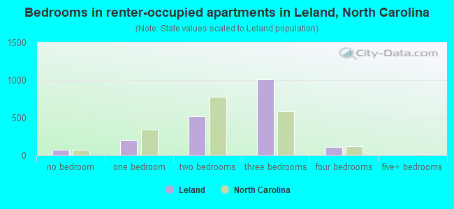 Bedrooms in renter-occupied apartments in Leland, North Carolina