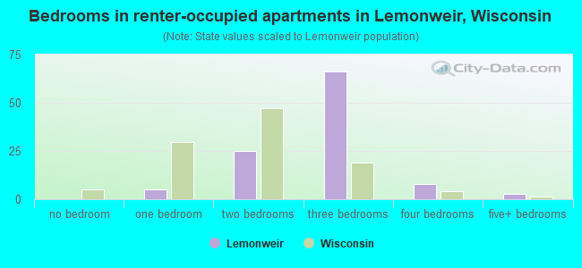 Bedrooms in renter-occupied apartments in Lemonweir, Wisconsin