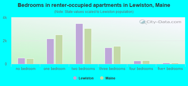 Bedrooms in renter-occupied apartments in Lewiston, Maine