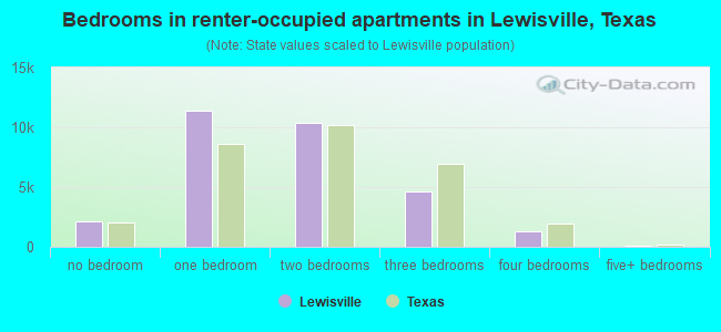 Bedrooms in renter-occupied apartments in Lewisville, Texas