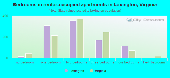 Bedrooms in renter-occupied apartments in Lexington, Virginia