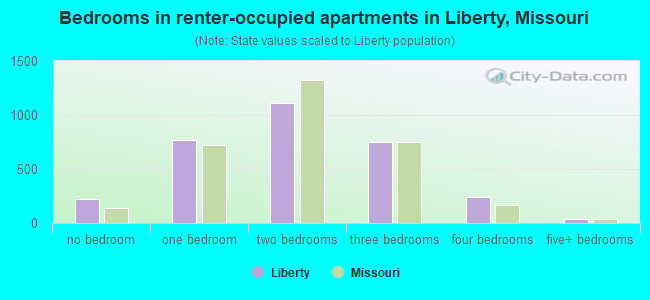 Bedrooms in renter-occupied apartments in Liberty, Missouri
