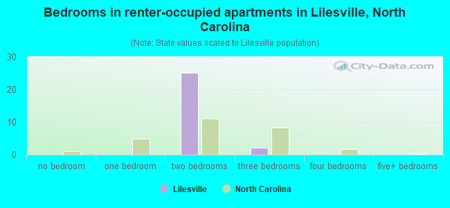 Bedrooms in renter-occupied apartments in Lilesville, North Carolina