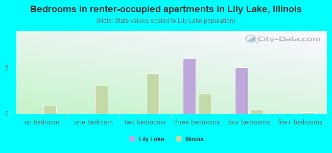 Bedrooms in renter-occupied apartments in Lily Lake, Illinois