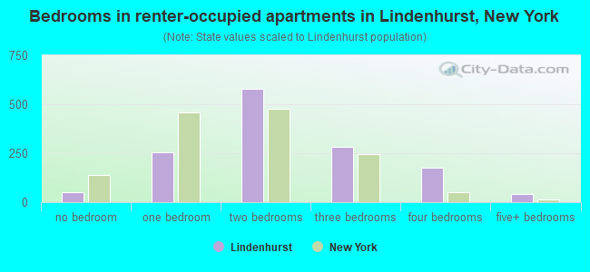 Bedrooms in renter-occupied apartments in Lindenhurst, New York