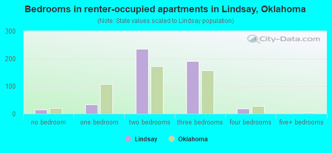 Bedrooms in renter-occupied apartments in Lindsay, Oklahoma