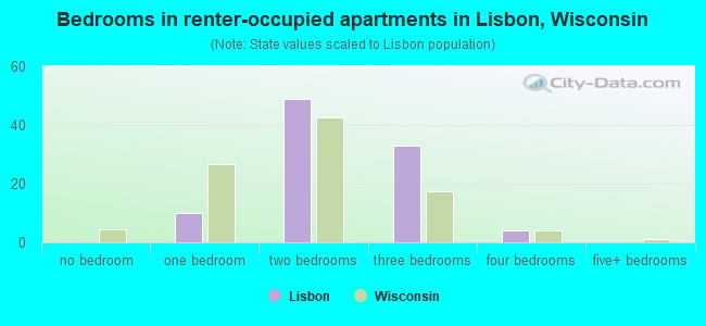 Bedrooms in renter-occupied apartments in Lisbon, Wisconsin