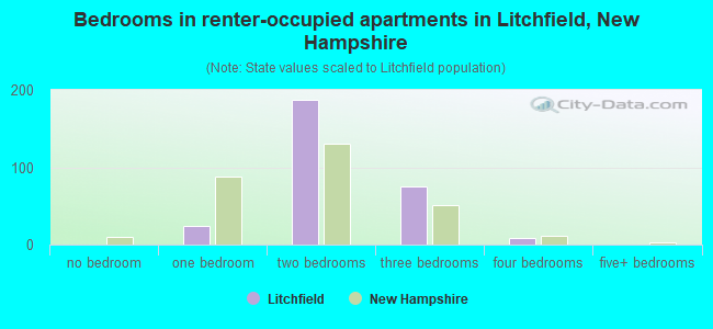 Bedrooms in renter-occupied apartments in Litchfield, New Hampshire