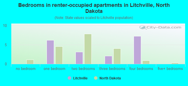 Bedrooms in renter-occupied apartments in Litchville, North Dakota