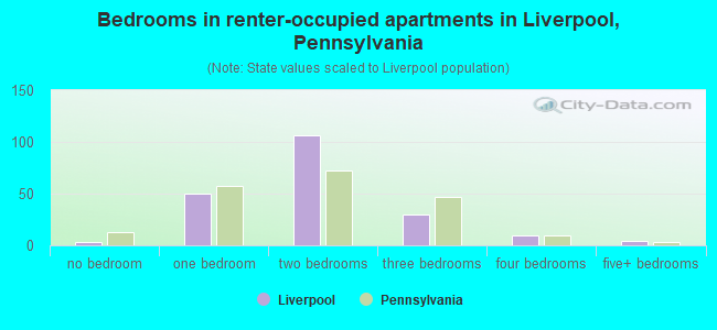 Bedrooms in renter-occupied apartments in Liverpool, Pennsylvania