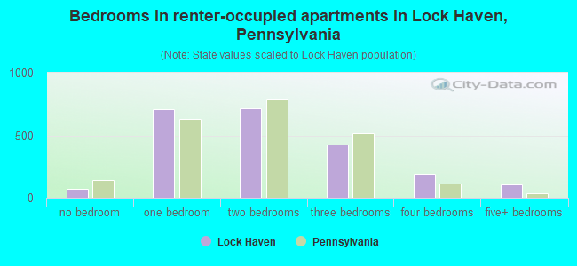 Bedrooms in renter-occupied apartments in Lock Haven, Pennsylvania