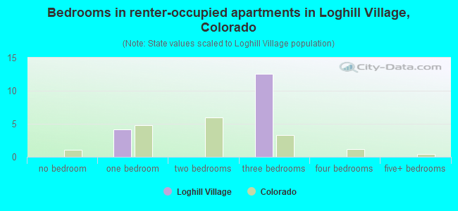Bedrooms in renter-occupied apartments in Loghill Village, Colorado