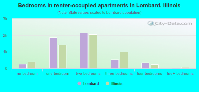 Bedrooms in renter-occupied apartments in Lombard, Illinois