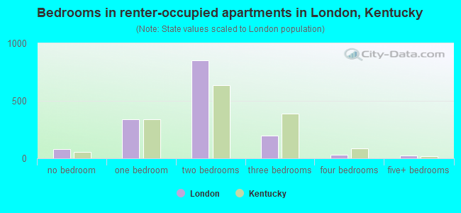 Bedrooms in renter-occupied apartments in London, Kentucky