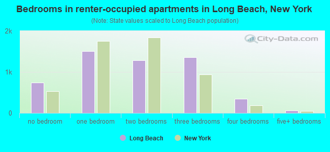 Bedrooms in renter-occupied apartments in Long Beach, New York