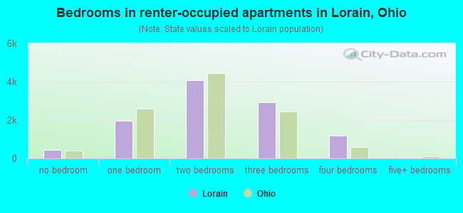 Bedrooms in renter-occupied apartments in Lorain, Ohio
