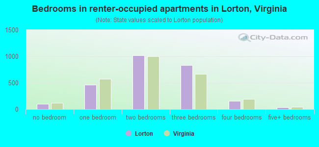 Bedrooms in renter-occupied apartments in Lorton, Virginia