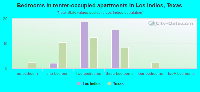 Bedrooms in renter-occupied apartments in Los Indios, Texas