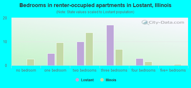 Bedrooms in renter-occupied apartments in Lostant, Illinois