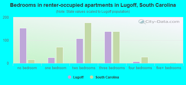 Bedrooms in renter-occupied apartments in Lugoff, South Carolina