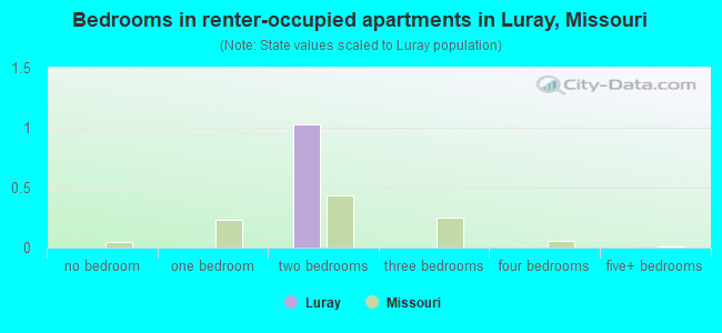 Bedrooms in renter-occupied apartments in Luray, Missouri