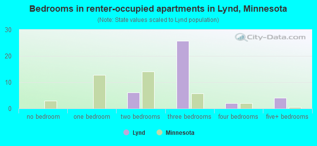 Bedrooms in renter-occupied apartments in Lynd, Minnesota