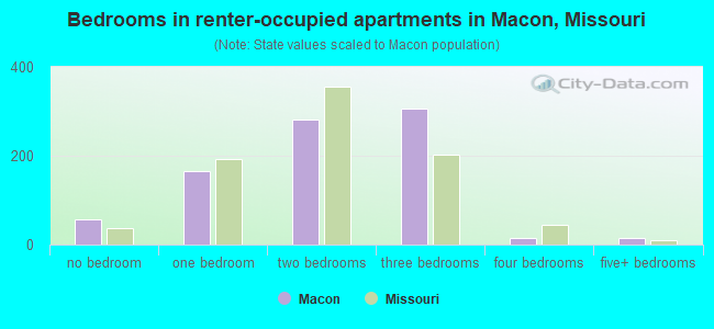 Bedrooms in renter-occupied apartments in Macon, Missouri