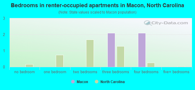Bedrooms in renter-occupied apartments in Macon, North Carolina