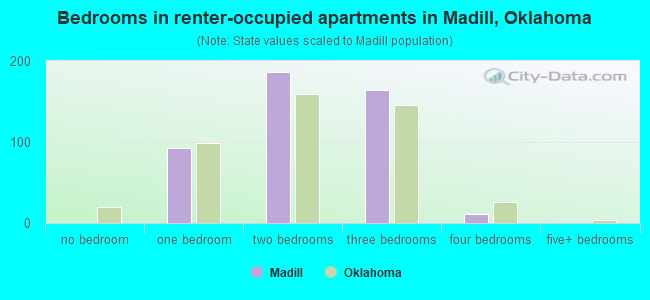 Bedrooms in renter-occupied apartments in Madill, Oklahoma