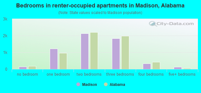 Bedrooms in renter-occupied apartments in Madison, Alabama