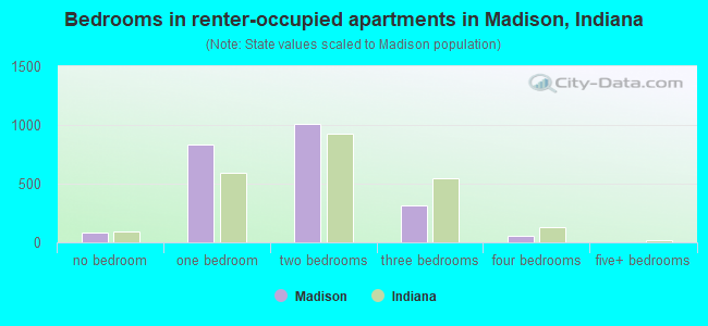 Bedrooms in renter-occupied apartments in Madison, Indiana
