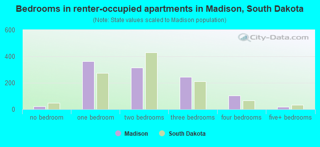 Bedrooms in renter-occupied apartments in Madison, South Dakota