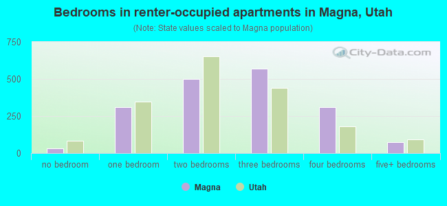 Bedrooms in renter-occupied apartments in Magna, Utah