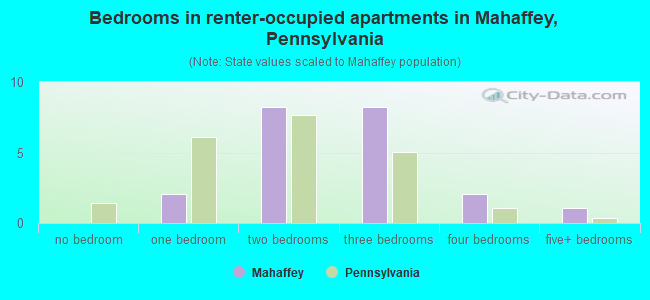 Bedrooms in renter-occupied apartments in Mahaffey, Pennsylvania
