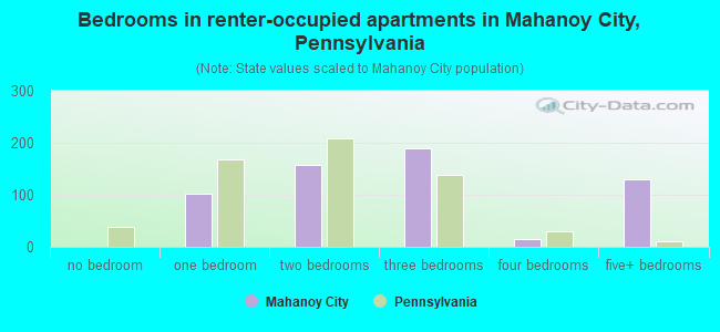 Bedrooms in renter-occupied apartments in Mahanoy City, Pennsylvania
