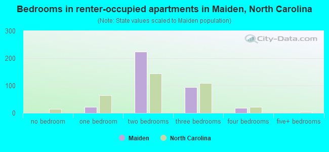 Bedrooms in renter-occupied apartments in Maiden, North Carolina