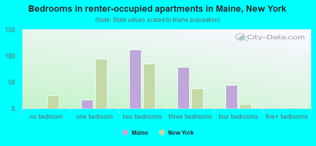 Bedrooms in renter-occupied apartments in Maine, New York