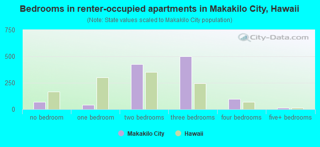 Bedrooms in renter-occupied apartments in Makakilo City, Hawaii