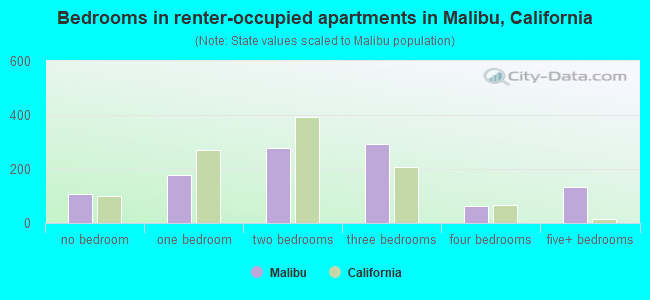 Bedrooms in renter-occupied apartments in Malibu, California