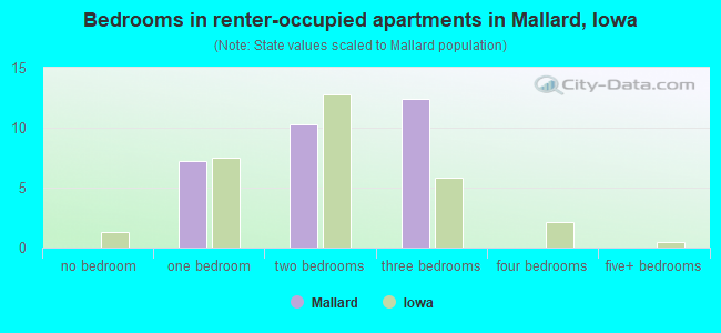 Bedrooms in renter-occupied apartments in Mallard, Iowa